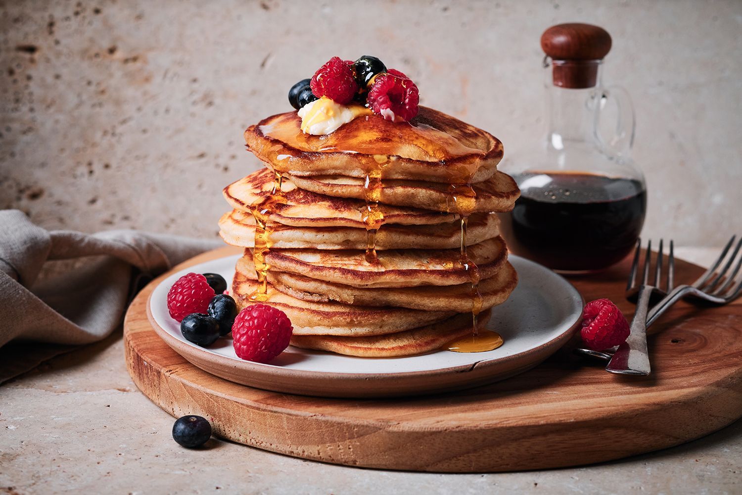 Stack of pancakes with berries